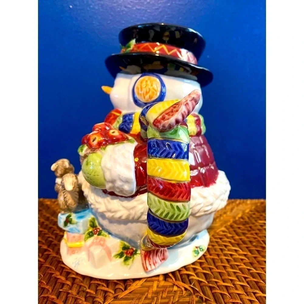 Adorable Snowman with his Furry Friends Christmas Holiday Pitcher 9”